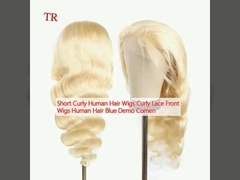 Короткие кудрявые человеческие волосы парики кудрявые кружева передние парики человеческие волосы синий демо Comen